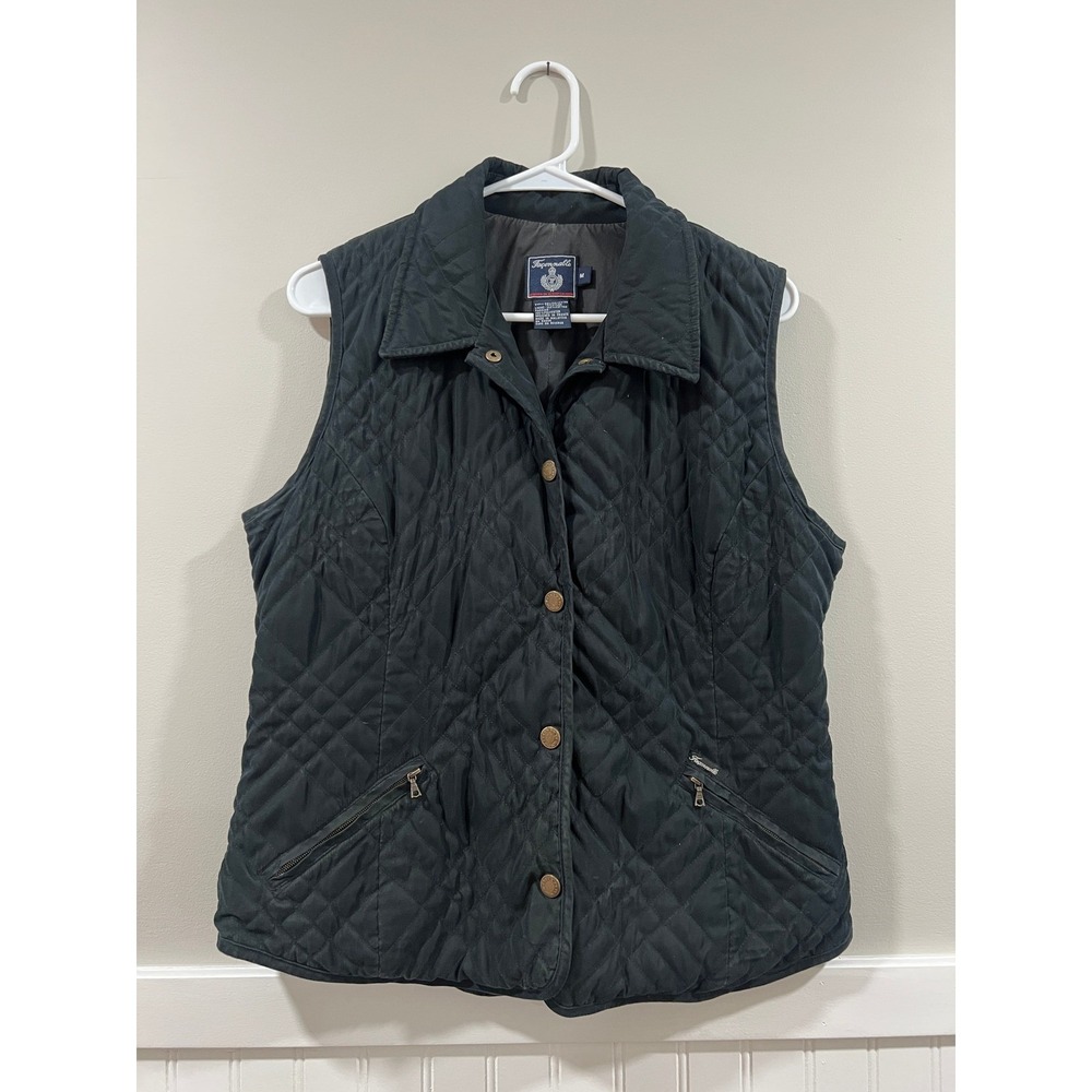 Faconnable Vest Quilted Sleeveless Outdoor Black Preppy Women Size Medium